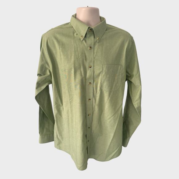 L.L. Bean Trim Fit Large Tall Green Button Front Mens Shirt 100% Cotton - Picture 1 of 9